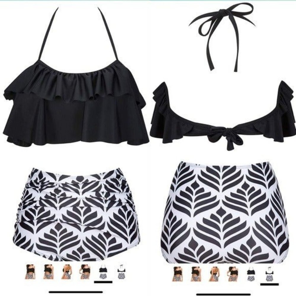 Color Sun NWT  Black White Halter Bikini - Picture 3 of 9